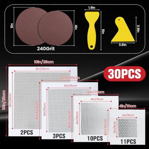 Drywall Repair Kit 30 Pack, 2/4/6/8 inch Drywall Repairs Patch, Dry Wall Patch with Scraper and Sandpaper for Drywall Repair Patch Kit - size: 30