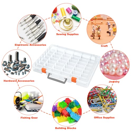 Bluedale 2 Pack 48 Grids Large Plastic Organizer Box with Adjustable Dividers, Beads Storage Containers Compartment Tackle Box Case for Crafts Hobby Small Parts Fishing Seeds Jewelry (Transparent) - size: Transparent-2P