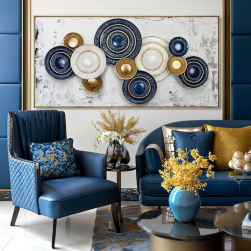 Wall Art Canvas Painting Blue and Yellow 20"x40" with Framed - color: 009-Metal, size: 40"L x 20"W