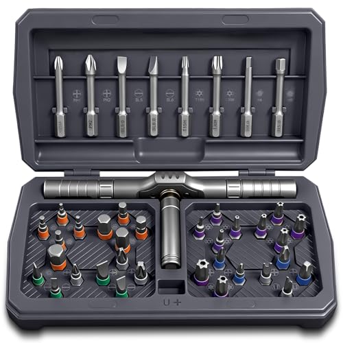 42 in 1 Magnetic Ratchet Screwdriver Set, DIY Ratchet Screwdriver Set with Precision Bits, Ideal for Home Repairs, DIY Projects, and Electronics, Ergonomic Rotatable Ratchet Handle and Storage Case