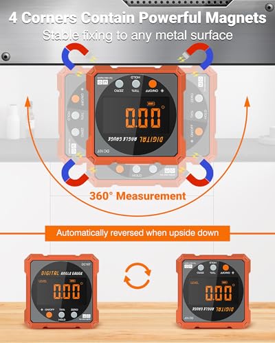 Digital Angle Finder & Protractor, Magnetic Dual Laser Level - color: Tangerine
