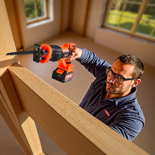 VEVOR 20V Brushless Reciprocating Saw, Cordless Reciprocating Saw with Battery, 3000 SPM Variable Speed, 1" Stroke Length Charger, 8 Blades, and Carrying Bag, for Wood, Metal and Plastic Cutting - size: 1-1/8 in-20V
