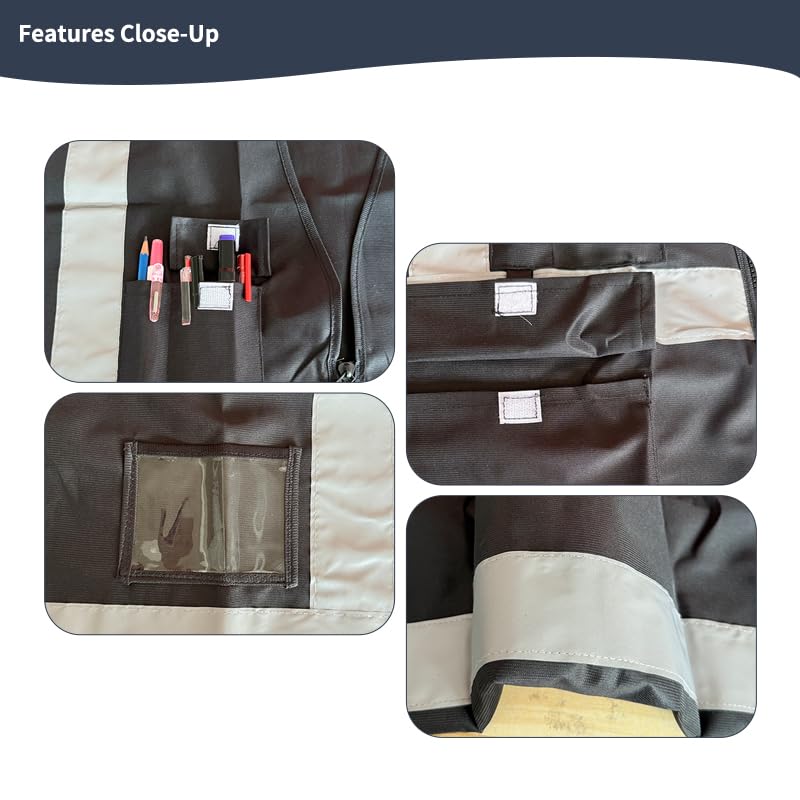 High Visibility Safety Vest with Reflective Strips & Pockets - color: Black, size: Medium