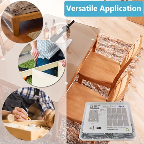 QSJ 12 Pack Flat Mending Plate, Metal Bracket, Stainless Steel Brace 2.36 x 1.49'', Fixing Joining Plate for Wood with 48PCS Screws, 1x Screwdriver., Black, QSJ-03 - size: Silver, 2.36x1.49''