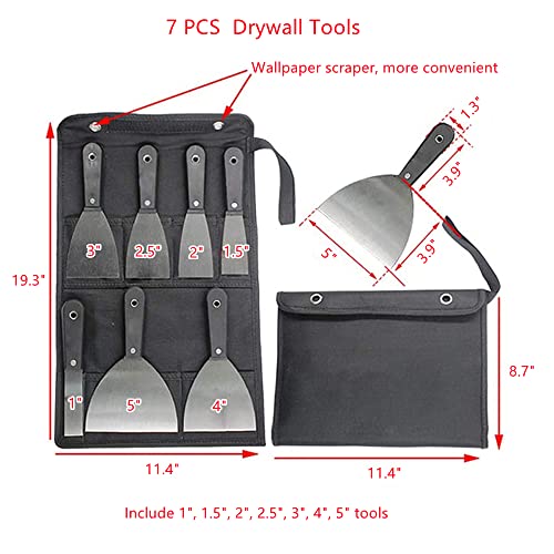 7PCS Drywall Tools, Putty Knife Set, 50# Steel Drywall Taping Knife,Spackle Knife,Wallpaper Scraper Putty Knives, Paint Remover for Wood, Scraper Tool With Storage Bag, Tool Gifts for Men