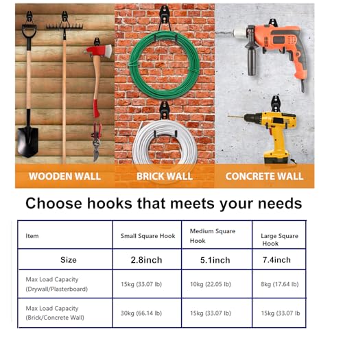 2 Pack Heavy Duty Wall Hook for Hanging, Garage Tool Organizer Wall Mount, Metal Garage Storage Hooks for Ladder, Extension,Garden Tool (7.4Inch) - size: 7.4Inch