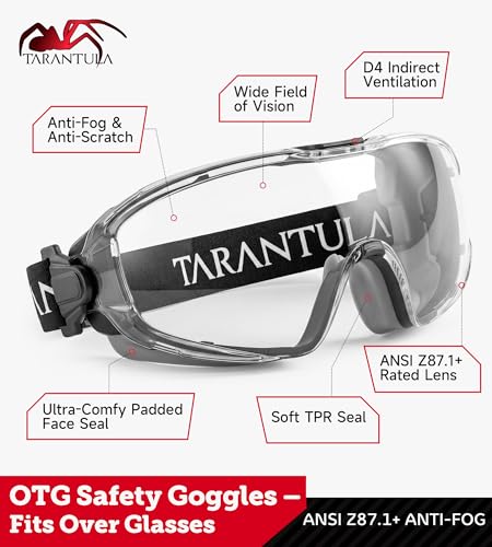 ANSI Z87.1+ Safety Goggles Over Glasses, Anti-Fog&Anti-Scratch UV380 Lenses - color: Grey