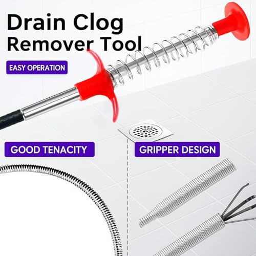 Drain Snake, Drain Cleaner & Hair Clog Remover Tool – Flexible Plumbing Snake for Toilet, Sink, Shower, Bathtub – Heavy Duty Manual Drain Auger with Grabber (35inches, 63inches, 79inches)