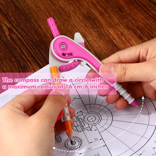 Zonon 7 Pcs Geometry Math Set with Compass Protractor Rulers, Pink - color: Pink