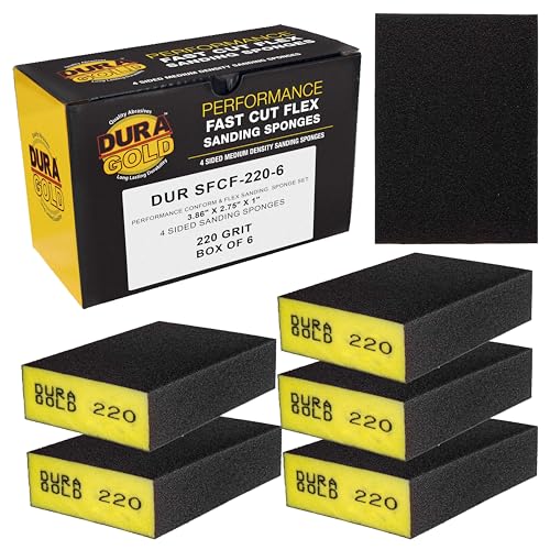 Dura-Gold 220 Grit 4-Sided Hand Sanding Block Sponges, 3.9" x 2.75" x 1" - style: 220 Grit