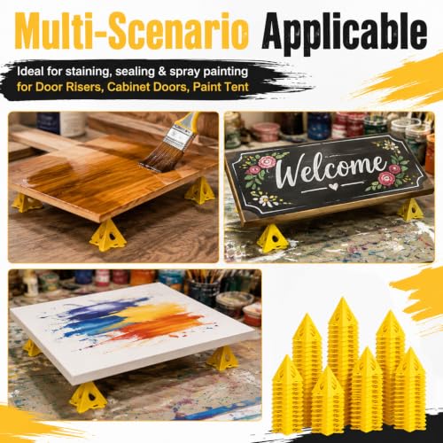 RUGLAMZHIP 100 pcs Painters Pyramids, Painters Pyramid Stands | Painter's Stands & Mini Tripods for Door Risers, Cabinet Doors, Paint Tent, Woodworking Tools, Cabinet Pouring Accessories - style: Yellow-100pcs