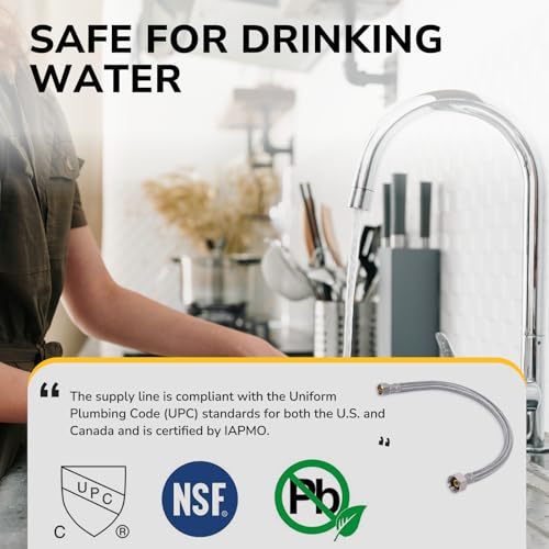 16" Faucet Supply Line, 3/8 inch Comp x 1/2 inch FIP Faucet Connector, Braided Stainless Steel Faucet Hose for Bathroom Sink and Kitchen, Leak-Resistant cUPC Certified Water Supply Line, 2 Pack - size: 16inch