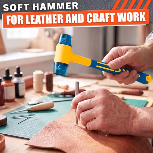 Small Plastic Mallet Hammer 4.9 Oz, Dual 1",25mm Heads, 9.6 Inch Long - color: Blue-yellow