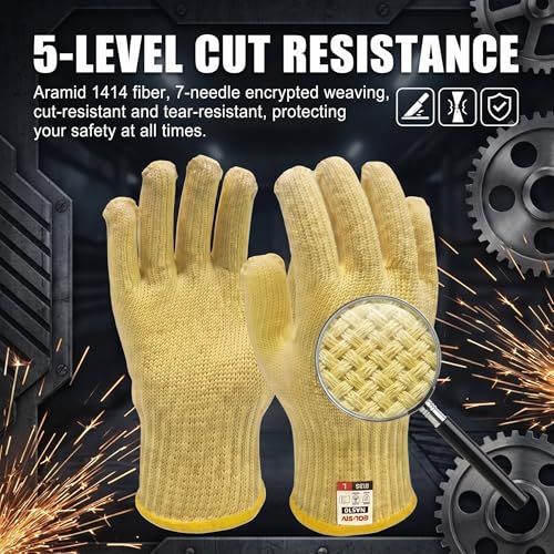 5 Pairs Cut Resistant Work Gloves, 7-Gauge Heavy Duty Aramid Fiber, Heat & Cut Protection for Small Hands, Women. Ideal for Metal Glass Handling, Woodworking & Industrial Assembly, S - size: 5pcs-Small, style: Aramid