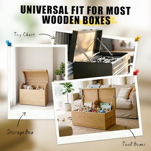 Vepagoo 2 Pack Soft Close Hinges for Toy Box, 15 inch 150N Gas Springs for Heavy Lids, Slow Close Safety Hinges for Tool Box Chest, Hydraulic Accessories for Wooden Storage