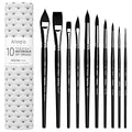 ARTEGRIA Watercolor Brush Set, 10 Soft Synthetic Squirrel Brushes - color: Black - 10pcs