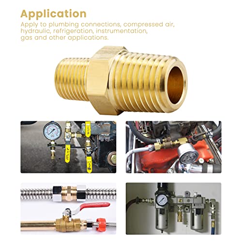 KOOTANS 1/4 NPT x 1/8 NPT Male Solid Brass Hex Nipples,4 PACK - size: 1/4 NPT x 1/8 NPT (O.D x O.D: 1/2'' x 3/8'')