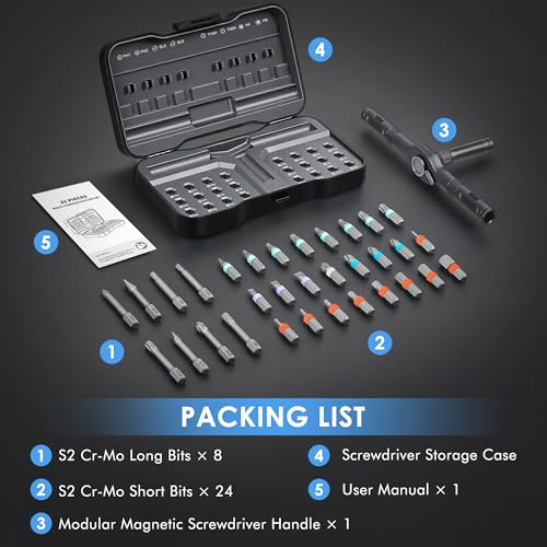 Asnish 34 in 1 Magnetic Screwdriver Set with Ratcheting Multi Bit - color: Black-gray, size: 34 In 1