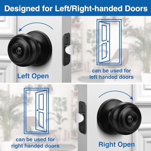 Privacy Door Knob, 5 Pack Black Round Keyless Doorknobs Interior Lockset - color: Matte Black