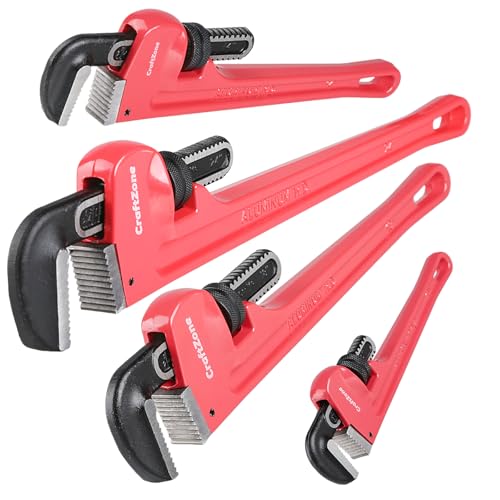 4Piece Aluminum Pipe Wrench Set (10Inch, 14Inch, 18Inch, 24Inch), Heavy-Duty Adjustable Straight Plumbing Wrenches, Drop-Forged Jaws, Lightweight Design, Versatile for Plumbing & Home Repair - size: 10,14,18,24IN
