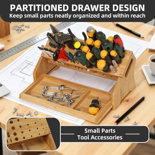 Bamboo Screwdriver Organizer - Tool Storage Organizer Workbench Desktop Rack - Hand Piler Tools Storage Holder -Standard Size