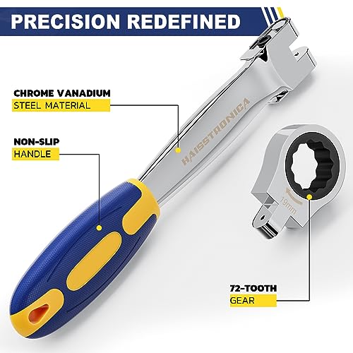 haisstronica 12 in 1 Flex-Head Ratcheting Wrench Set, Metric 8-19 mm - size: Metric-12 in 1