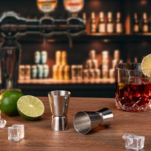 Briout 2Pcs Double Cocktail Jigger for Bartending, 1OZ & 1/2OZ, Flat Edge - color: Silver, size: Flat Edge-0.5oz/1oz-2PC