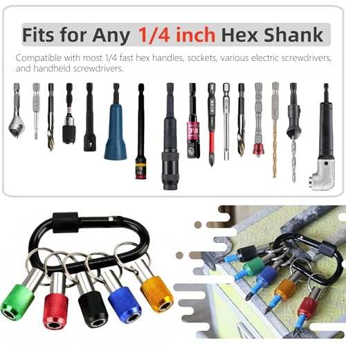 FACAINCXS Bit Holder 1/4 inch Hex Shank Screwdriver Bits Holder Extension Bar Keychain Screw Adapter Drill Change Hand-held Screwdrivers Drill Nut Driver Bits Holder Portable - color: Color