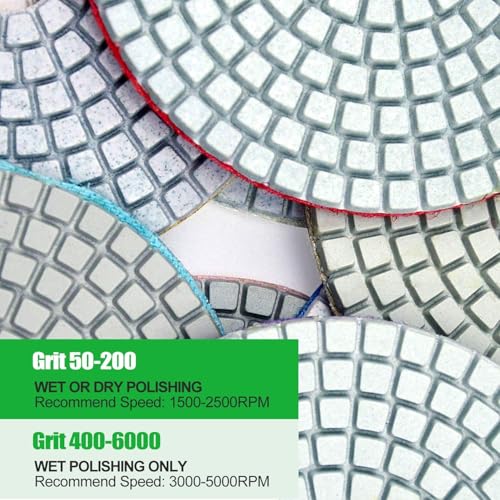 16PCS Wet Dry Diamond Polishing Pad Kit, 4 Inch Diamond Sanding Pad 30-6000 Grit with 5/8''-11 Thread Backer Plate for Concrete Marble Quartz Granite Countertop Stone & Tile Polishing - size: 4 Inch 30-6000 Grit