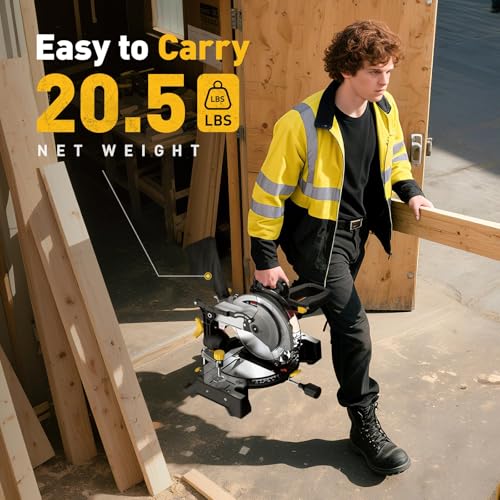 10-inch Compound Miter Saw, 5000RPM, 15 Amp, Single Bevel 0-45° with Extension Table, 36T Blade, Power Saw for Metal, Plastic, Wood, Laminates