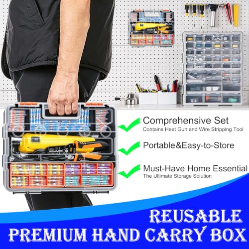 532PCS Heat Shrink Solder Seal Wire Connectors Kit with Mini Heat Gun, Solder Stick Wire Connectors Waterproof Wire Electrical Connector Kit for Marine, Automotive, Boat, Truck (26-6 Gauge) - size: 532PCS