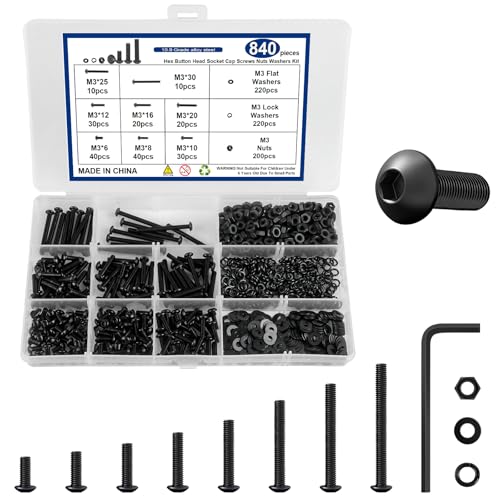 840PCS M3 Screw Kit, M3 Screws Hex Button Head Screws with M3 Bolts - size: 840PCS