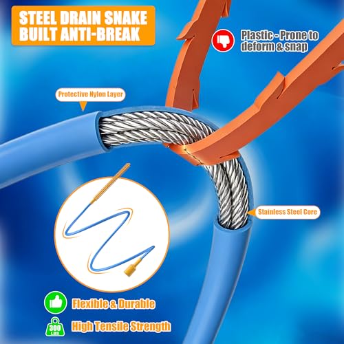 EastLink 30-Inch Drain Snake Hair Drain Clog Remover, Reusable Shower Snake