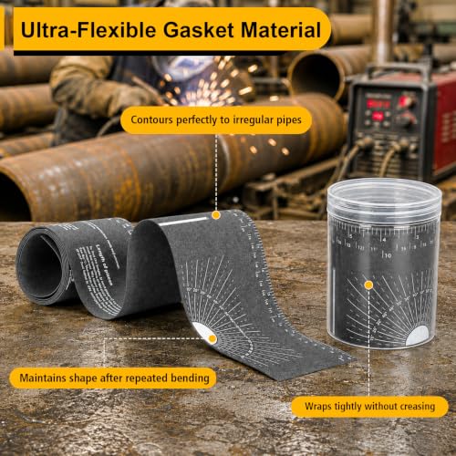 4-Piece Pipe Wrap Around Tape Set, Flexible Pipe Measuring Tool & Layout Gauge for Welders Pipefitters Plumbers, High-Contrast Angle Marking Ruler Fits 3.6", 4.8", 5.5", 7.0" Widths