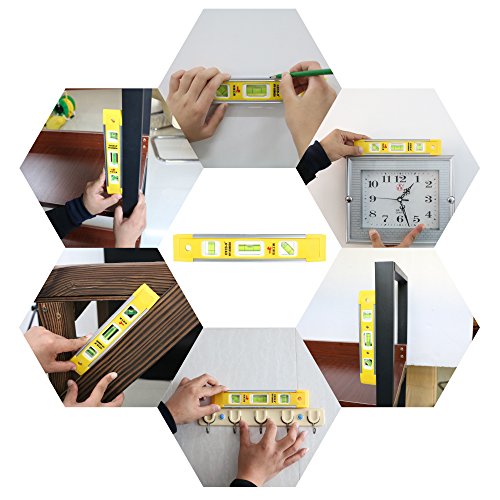 DOWELL 9 Inch Magnetic Box Level Torpedo Level(3PCS),3 Different Bubbles/45°/90°/180°Measuring Shock Resistant Torpedo Level - color: 3pcs-yellow