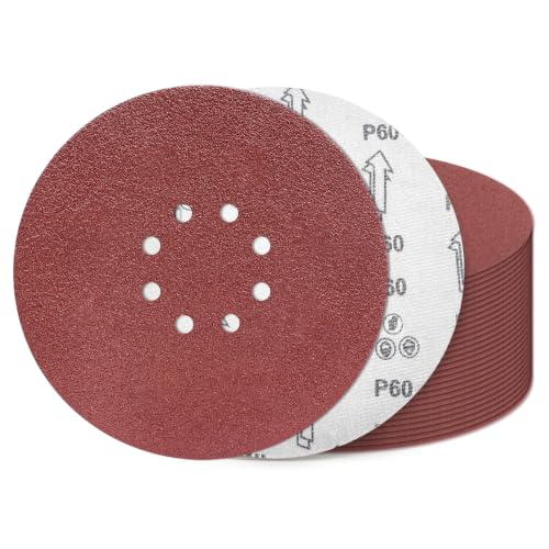 9 Inch 8 Hole Sanding Discs 60 Grit 20 Pack Hook and Loop Disc - style: 8 hole-60 Grit