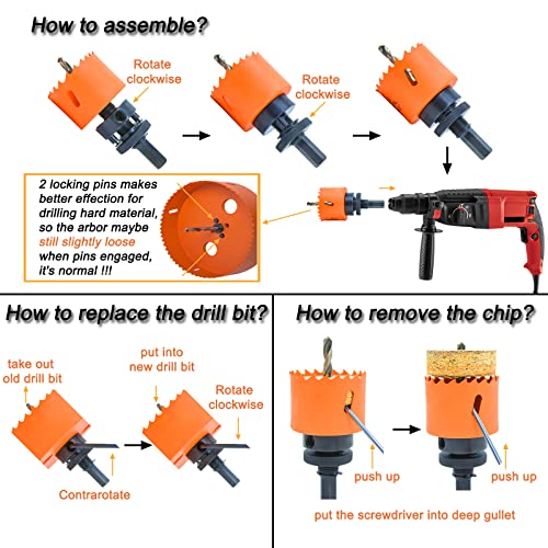 Hole Saw Kit for Wood Metal Plastic, Bi-Metal Cutter Set, 10PCS - color: Orange