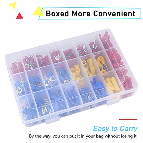 Hilitchi 440Pcs 22-16/16-14/12-10 Gauge Electrical Insulated Ring Bullet Butt Spade Fork Splice Crimp Wire Terminals Connectors Assorted Kit