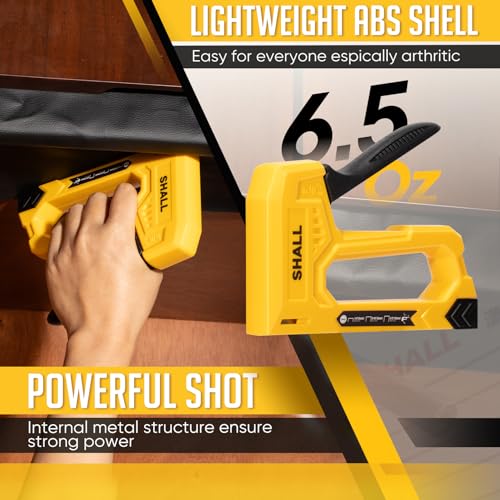 SHALL Light Duty Staple Gun for Wood - Yellow Upholstery Staple Gun with 1600pcs JT21 Staples 1/4, 5/16, 3/8 inch and Staple Remover - Fabric Stapler Gun for Crafts, DIY, Decoration - color: Yellow