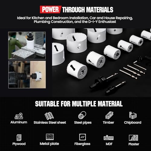Bi Metal Hole Saw Kit, 30-Pieces All Purpose Combination Hole Saw Set Including 10" Extension, Sizes Range: 3/4" to 4-3/4", Increased Cutting Depth to 2", Ideal for Wood, Metal, PVC, Aluminum