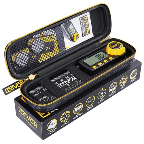 LEXIVON Aluminum Digital Angle Finder Gauge, 5-inch/130mm Multi-Purpose Protractor, Includes XL Display and Rugged Zippered Pouch (LX-DAF5) - size: 5 Inch