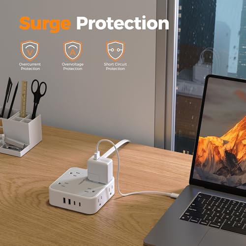 TESSAN Surge Protector Power Strip with 900J Surge Protection, 5 Ft, Grey - color: Grey with 2 USB C/A, size: 5 feet