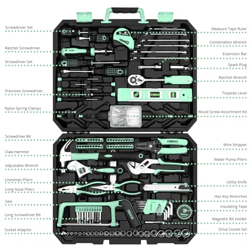 DEKOPRO Tool Set: 228 Piece Home Tool Kit, Household Basic Repair Tool Set Comes with Storage ToolBox, Socket Wrench Set for Car, Hand Tool Box Set for Home - Turquoise - color: Turquoise