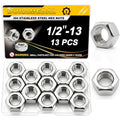 13Pcs 1/2-13 UNC Hex Nuts 304 Stainless Steel A2-70 Heavy Duty - size: SAE 1/2-13;13pcs