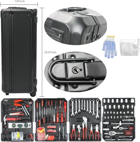 899PCS Tool Set, Household Tool Kit with Rolling Tool Box, Complete Tool Box Set Hand Tool Set with Tool Box, Mechanic Tool Set Rolling Tool Set for Home/Auto Repair Tool Set (Black) - color: 899pcs - Black