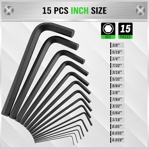SWANLAKE GARDEN TOOLS 32-Piece Hex Key Allen Wrench Set, SAE and Metric Allen Keys MM(0.7mm-10mm) SAE(0.028"-3/8), L Shape, Chrome Vanadium Steel, Easy Organization - style: 32pcs Standard Set