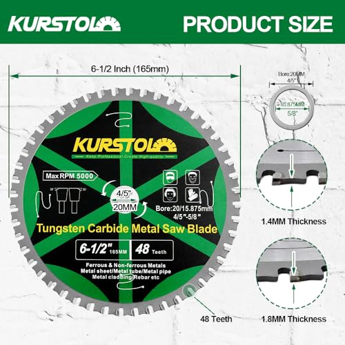 Metal Circular Saw Blade - 6-1/2" TCT Cutting Blade 48T Tungsten Carbide Tipped Blade Arbor 20mm with 15.87mm Washer for Steel, Iron, Nickel, Titanium, Ferrous Metals, Steel Pipe - size: 6-1/2"(165mm)