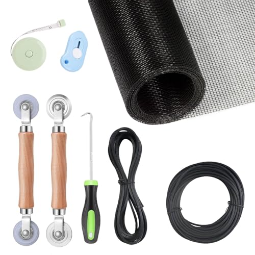 Window Screen Replacement Kit, 8-in-1 DIY Screen Door Repair Kit with Fiberglass Mesh 48"x118" Spline Tools for Sliding Door Patio Screen House Windows French Doors