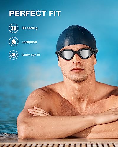 ZIONOR Swim Goggles, G1 SE Swimming Goggles Anti-Fog for Adult Men Women - color: B5-silver Lens Allblack Frame