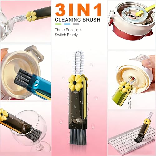 3 in 1 Cup Lid Cleaning Brush - Upgrade Cup Lid Brush, Portable Water Bottle Crevice Cleaner Brush for Tiny Cup Lid Detail, Bottle Tight Spaces Cup, Sealed Food Storage Containers with Lids(3 PCS) - color: Blue, Green, Black(four-leaf Clover)